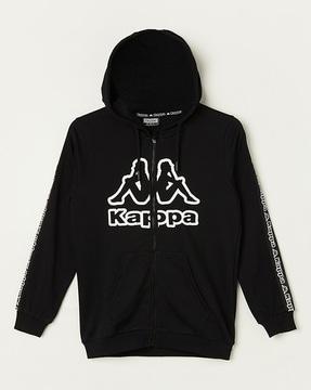 typographic print hoodie with kangaroo pocket