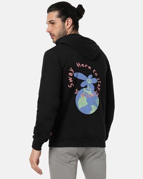 typographic print hoodie with kangaroo pocket