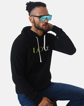 typographic print hoodie with kangaroo pocket