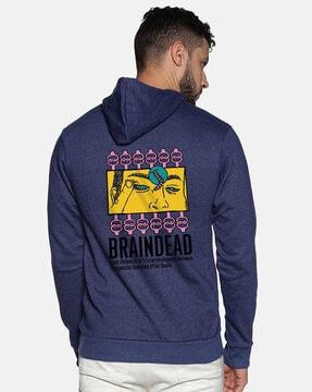 typographic print hoodie with kangaroo pocket