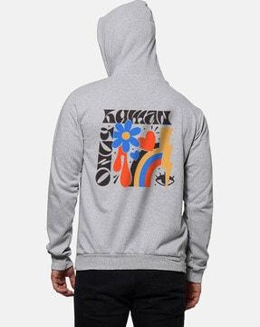 typographic print hoodie with kangaroo pocket