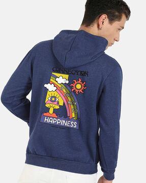 typographic print hoodie with kangaroo pocket