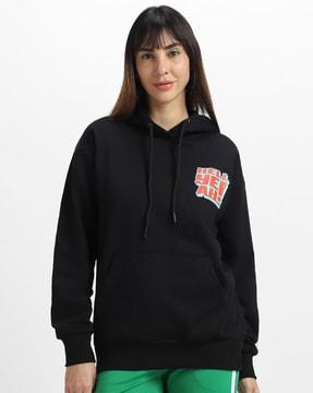 typographic print hoodie with kangaroo pocket