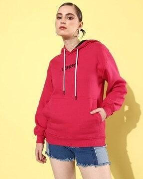 typographic print hoodie with kangaroo pocket