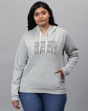 typographic print hoodie with kangaroo pocket