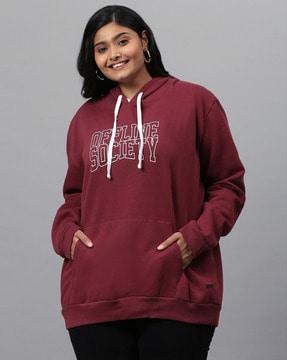 typographic print hoodie with kangaroo pocket