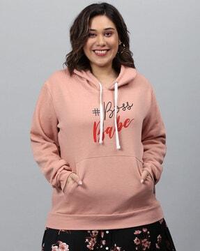 typographic print hoodie with kangaroo pocket