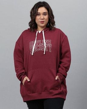 typographic print hoodie with kangaroo pocket