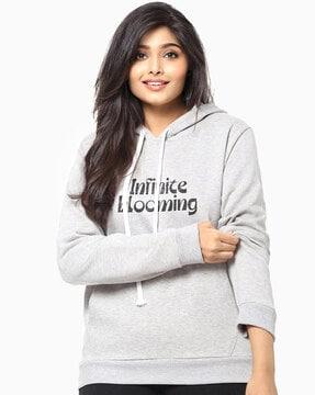 typographic print hoodie with kangaroo pocket