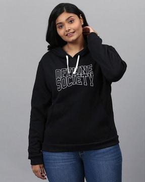 typographic print hoodie with kangaroo pocket