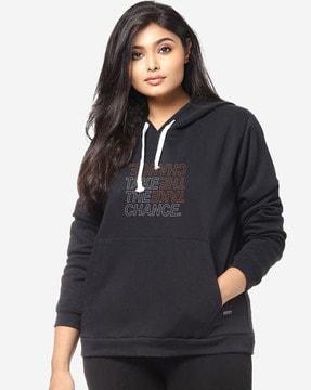 typographic print hoodie with kangaroo pocket