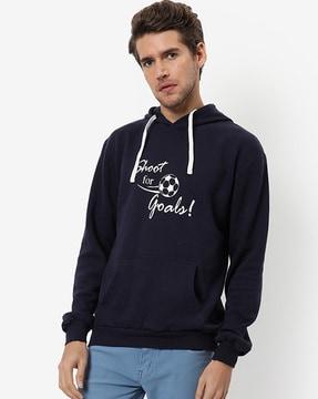 typographic print hoodie with kangaroo pockets