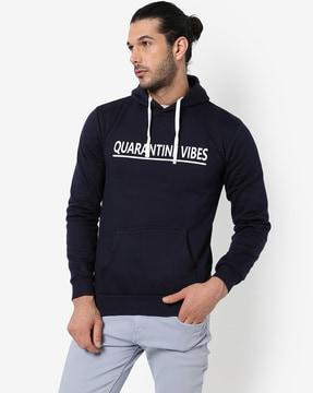 typographic print hoodie with kangaroo pockets