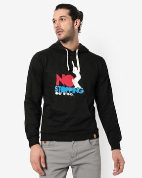 typographic print hoodie with kangaroo pockets