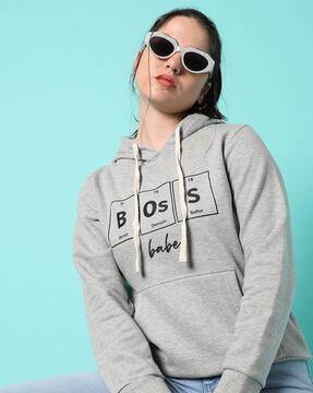 typographic print hoodie with kangaroo pockets