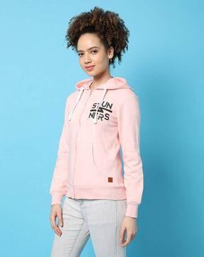 typographic print hoodie with kangaroo pockets