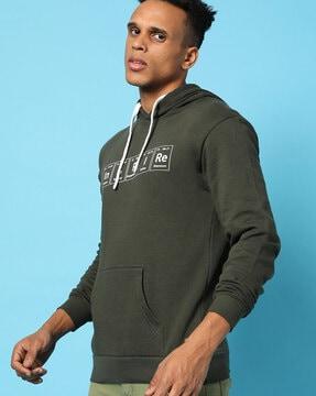 typographic print hoodie with kangaroo pockets