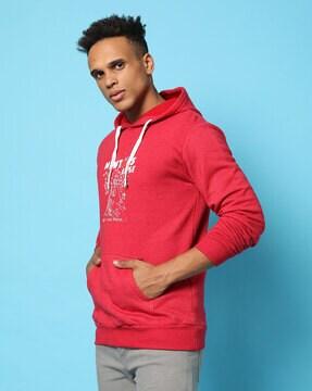 typographic print hoodie with kangaroo pockets