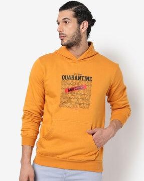 typographic print hoodie with kangaroo pockets