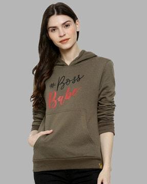 typographic print hoodie with kangaroo pockets