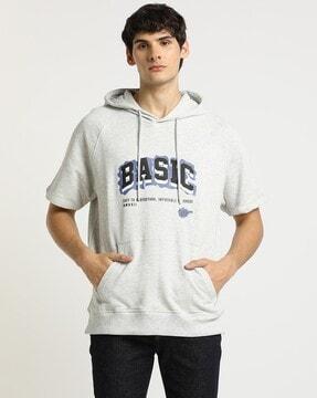 typographic print hoodie with kangaroo pockets
