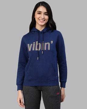 typographic print hoodie with kangaroo pockets