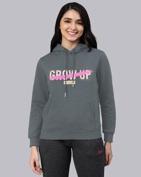 typographic print hoodie with kangaroo pockets