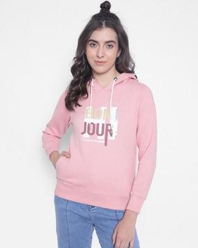 typographic print hoodie with kangaroo pockets