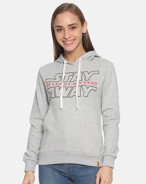 typographic print hoodie with ribbed hems