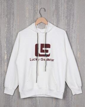 typographic print hoodie with ribbed hems