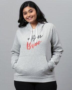 typographic print hoodie with ribbed hems