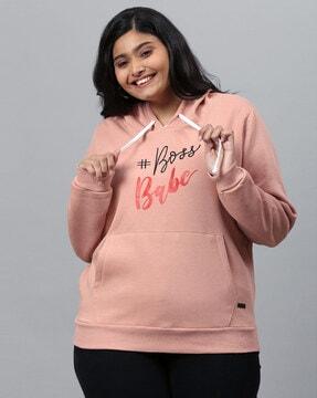 typographic print hoodie with ribbed hems