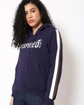 typographic print hoodie with sleeve taping