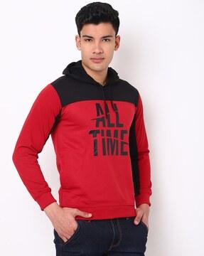 typographic print hoodie with slip pockets