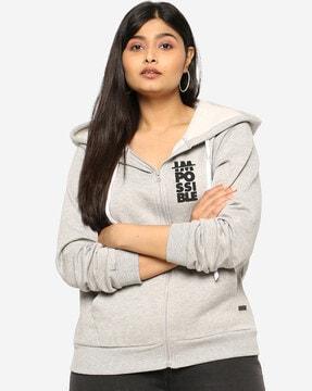 typographic print hoodie with split-kangaroo pockets