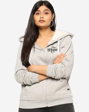 typographic print hoodie with split-kangaroo pockets