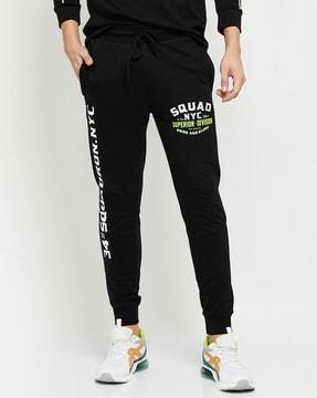 typographic print jogger pants with drawstring