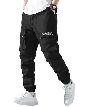 typographic print joggers with drawstring waist