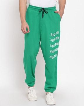 typographic print joggers with elasticated drawstring waist