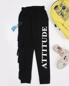 typographic print joggers with flap pockets