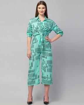 typographic print jumpsuit with shirt