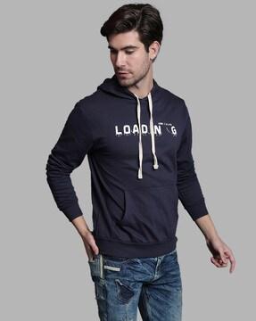 typographic print kangaroo pocket hoodie