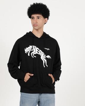 typographic print kangaroo pocket hoodie