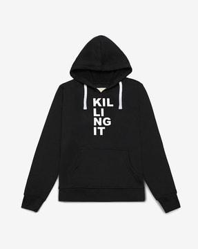 typographic print kangaroo pocket hoodie