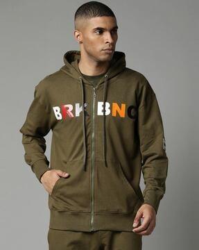 typographic print kangaroo pockets hoodie