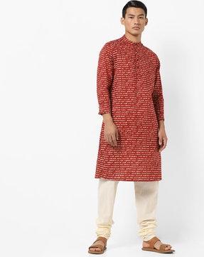 typographic print kurta with insert pockets