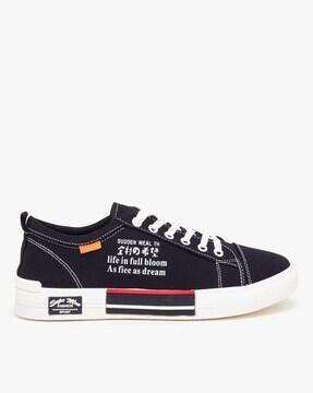 typographic print lace-up sneakers