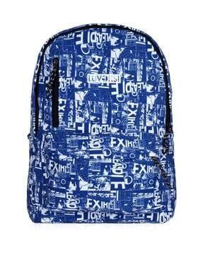 typographic print laptop backpack with adjustable straps