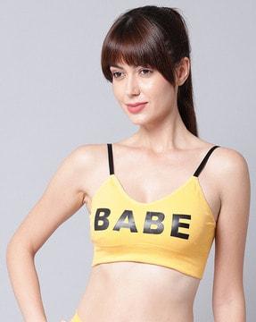 typographic print lightly-padded bra