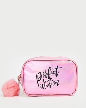 typographic print make-up pouch with zip closure